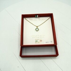 Mia Fiore ITALY 14KT Gold Plated .925 SS Blue Clover Crystal Necklace~New In Box